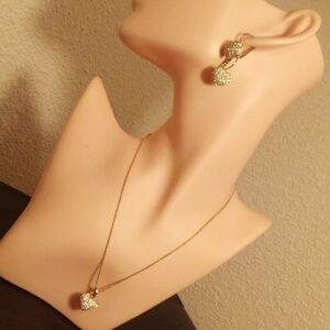 Gold-Tone Crystal Heart Pendant Necklace and Earrings Set